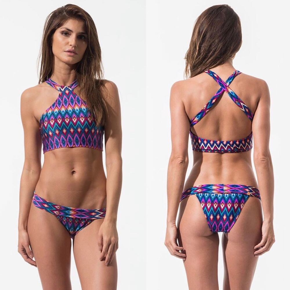 NEW Triya 2 S Halter Bikini Set Mia Cheeky Brazil Swimwear Tribal Print Beach
